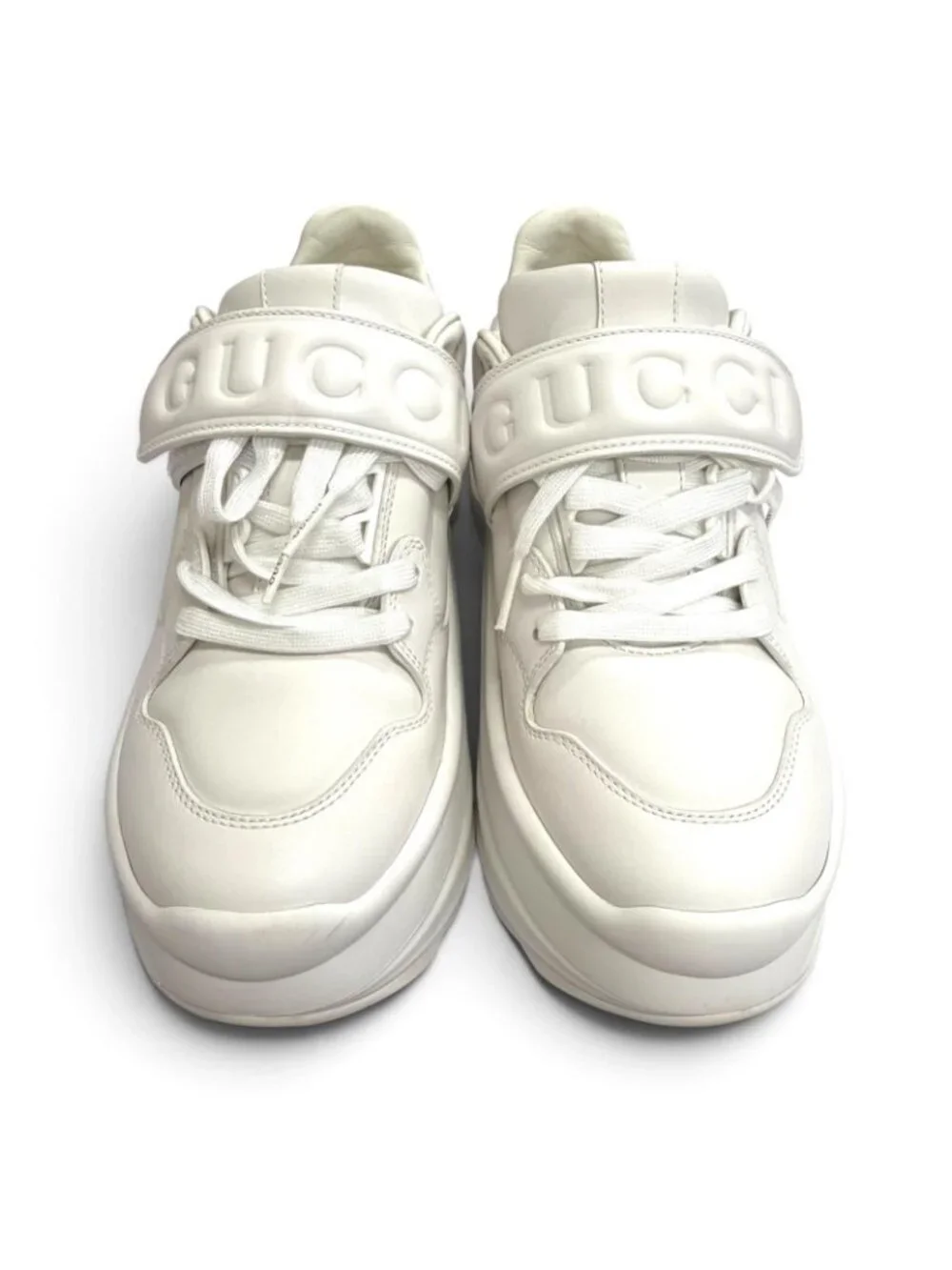 Gucci Logo Platform Wave Leather Sneakers White
